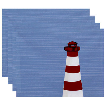 18"x14" Light House, Geometric Print Placemat, Red, Set of 4