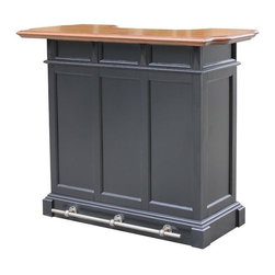 Americana 4-Shelf Black and Oak Bar with Foot Rail - Bar Carts