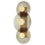Hudson Valley - Griston 3-Light Wall Sconce, Aged Brass - Discs of ribbed clear smoke glass capped in Aged Brass take cues from rippling waves to create the glamourous retro aesthetic of Griston. When lit, this vintage-inspired design casts a warm, golden glow, delivering just the right amount of sparkle.