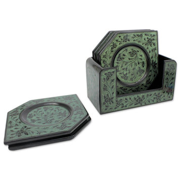 NOVICA Jade Fantasy And Lacquered Wood Coasters  (Set Of 6)