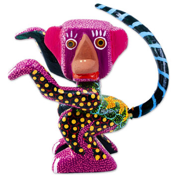 Novica Handmade Colorful Monkey Wood Alebrije Figurine