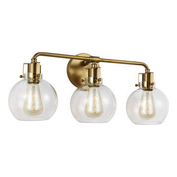 Clara Bath Sconce in Burnished Brass with Clear Seeded Glass