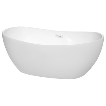 Rebecca 60 to 70" Freestanding Bathtub with options, Shiny White Trim, 60 Inch, No Faucet