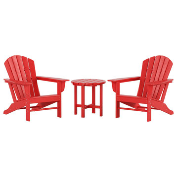 WestinTrends 3PC Outdoor Patio Poly Lumber Adirondack Chairs w/ Side Table Set, Red