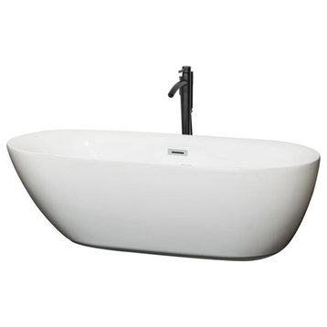Wyndham Collection Melissa 70.75" Faucet Acrylic Freestanding Bathtub in White