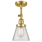 Innovations Lighting - Small Cone 1 Light Semi-Flush Mount, Satin Gold, Clear - One of our largest and original collections, the Franklin Restoration is made up of a vast selection of heavy metal finishes and a large array of metal and glass shades that bring a touch of industrial into your home.