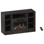 TRADEMARK GLOBAL - Electric Fireplace TV Stand 44" Long Wood Media Console for TVs - Add a spark of style to any room in your home with this Electric Fireplace TV Stand by Northwest. This sturdy entertainment center in warm wood grain gray oak finish is ideal for up to 47-inch flat screen televisions, and the seven open shelves create ample functional storage for cable boxes, media players, books, movies, and home decor. The media console's fireplace insert features energy efficient LED flames set on realistic glowing logs and ember bed with five levels of brightness and adjustable two heat settings to bring ambiance in any room. It also includes a convenient cord management slot for wiring.