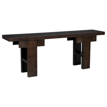 Nabu Console, Hand Rubbed Black With Light Brown Trim