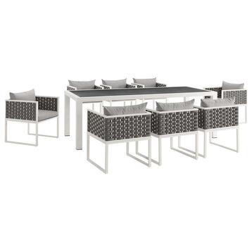 Stance 9 Piece Outdoor Patio Aluminum Dining Set White Gray