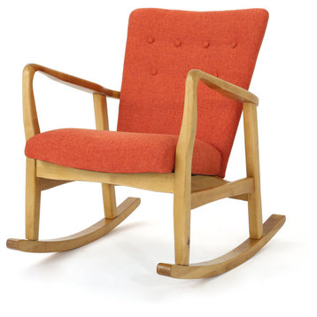 GDF Studio Collin Mid Century Fabric Rocking Chair, Muted Orange