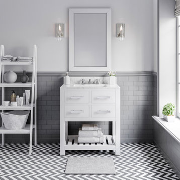 Madalyn Pure White Bathroom Vanity, Pure White, 30" Wide, No Mirror, No Faucet