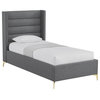 Inspired Home Alessio Bed, Upholstered,  Linen, Gray, Twin Xl