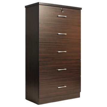 Better Home Products Olivia Wooden Tall 5 Drawer Chest Bedroom Dresser Tobacco