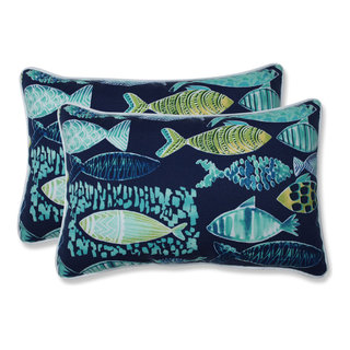 Outdoor/Indoor Leaf Block Teal/Citron Over-Sized Rectangular Throw