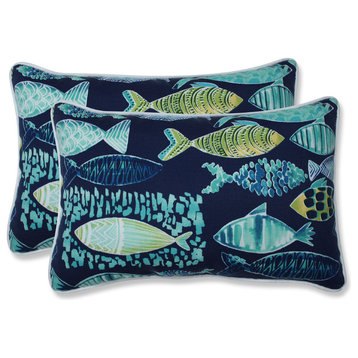Outdoor/Indoor Hooked Lagoon Rectangular Throw Pillow, Set of 2
