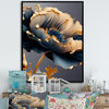 Deep Blue And Gold Single Flower VI Framed Canvas, 12x20, Black