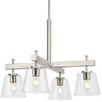 Progress Lighting - Saffert Collection Four-Light Brushed Nickel Clear Glass Chandelier Light - Embrace modern urban style with the Saffert chandelier. Clear glass shades punctuate a stoic, beam-style frame. Substantial scale and a bold form make a statement in dining rooms, kitchens and bar areas. Saffert is the perfect choice for new traditional, industrial and luxe interiors.