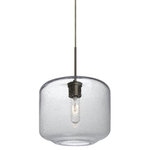 Besa Lighting - Besa Lighting 1JT-NILES10CL-BR Niles 10 - One Light Pendant with Flat Canopy - The Niles Amber Pendant is composed of a broad transparent amber glass cylinder, with an interesting bubble pattern blown randomly throughout the glass and exposed light source. The pleasing play of light through the bubble accents make for a striking affect, along with the popular theme of this transitionally designed pendant. The cord pendant fixture is equipped with a 10' SVT cordset and an low profile flat monopoint canopy. These stylish and functional luminaries are offered in a beautiful brushed Bronze finish.  No. of Rods: 4  Canopy Included: TRUE  Shade Included: TRUE  Cord Length: 120.00  Canopy Diameter: 5 x 5 x 0 Rod Length(s): 18.00Niles 10 One Light Pendant with Flat Canopy Clear Bubble GlassUL: Suitable for damp locations, *Energy Star Qualified: n/a  *ADA Certified: n/a  *Number of Lights: Lamp: 1-*Wattage:60w T10 Medium Base bulb(s) *Bulb Included:No *Bulb Type:T10 Medium Base *Finish Type:Bronze