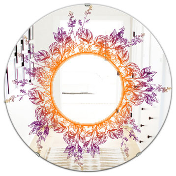 Designart Purple And Orange Leaves Farmhouse Frameless Round Oval Wall Mirror, 3