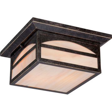 Canyon 2 Light Outdoor Flush Fixture With Honey Stained Glass