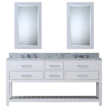 Madalyn Pure White Bathroom Vanity, Pure White, 72" Wide, Two Mirrors, No Faucet