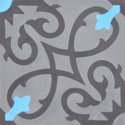 Moroccan Mosaic and Tile House - Agadir Handmade Cement Tile, Gray/Black/Blue, Sample - Wall And Floor Tile