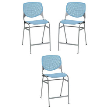 Home Square Plastic Counter Stool in Sky Blue - Set of 3