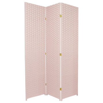 6' Tall Woven Fiber Room Divider, Special Edition, Light Pink, 3 Panel