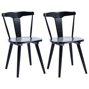 Set of 2 Barrel Splat Back Wooden Dining Chairs, Black