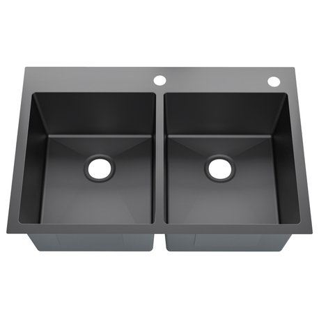 Sinber Double Bowl Kitchen Sink with 304 Stainless Steel Black Finish, 33"x22", Drop-in