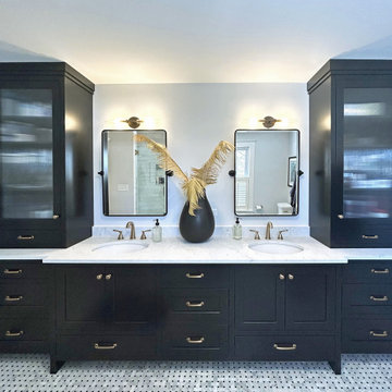 Heritage Reimagined: Double Vanity Bathroom with Brass Accents