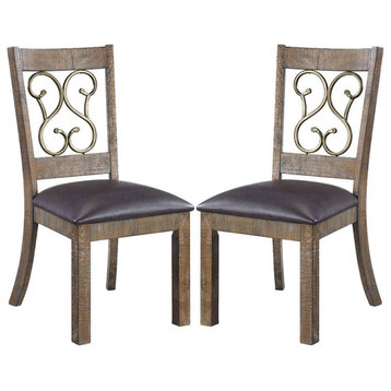 Set of 2 PU Side Chair, Black and Weathered Cherry