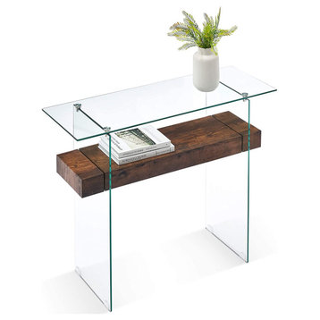 Modern Narrow Glass Console Table with Storage