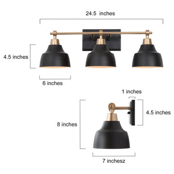 LNC 24.5" Modern 3-Light Matte Black Dome Shade Bathroom Vanity Light