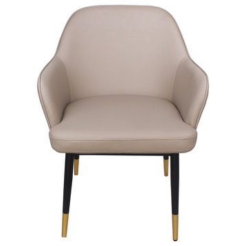 Flare Arms Beige Leather Dining Chair Tight Rounded Back