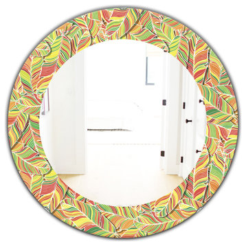 Designart Tropical Mood Bright 1 Bohemian Frameless Oval Or Round Wall Mirror, 3