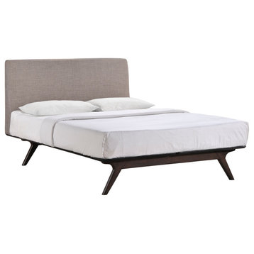 Tracy Full Upholstered Fabric Wood Bed, Cappuccino Gray