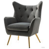 Tufted Accent Chair With Golden Legs, Gray