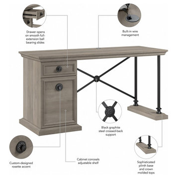 Coliseum 60W Designer Desk with Storage in Driftwood Gray - Engineered Wood