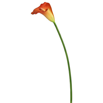 Artificial Large Stem Calla Lily , Orange, Yellow, 28"