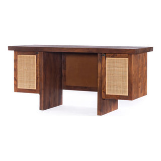 Hondah Solid Wood 64 Inch Modern Industrial Home Office Desk