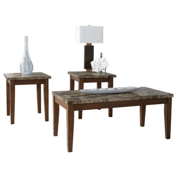 Theo Table Set, Coffee Table and 2 End Tables, Warm Brown