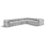 Meridian Furniture - Ames Boucle Fabric L-Shaped Modular Sectional, Grey, 6-Piece: 3 Armless Chair, 3 Corner Chair - Introduce a touch of modern sophistication to your living area with the exquisite Ames Boucle Fabric Sectional. With plush grey boucle fabric and unique design, it will elevate the visual appeal of your living space. This elegant and captivating sectional can be mixed and matched with other pieces from the collection to create an endless array of stunning looks. So, get ready to transform your living area into an inviting and stylish haven with the Ames Boucle Fabric Sectional.