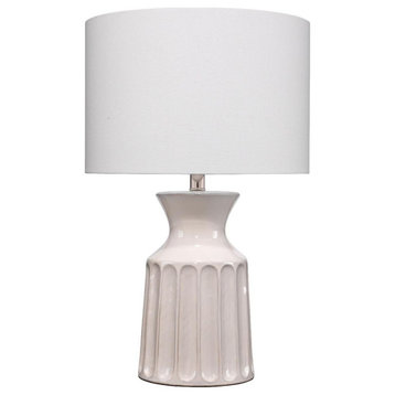 Classic Pleated Off White Ceramic Table Lamp 24 in Petite Round Vertical Ribbed