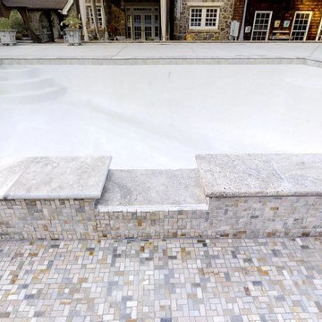 Silver Travertine Pool Coping, Tile and Spa Remodel