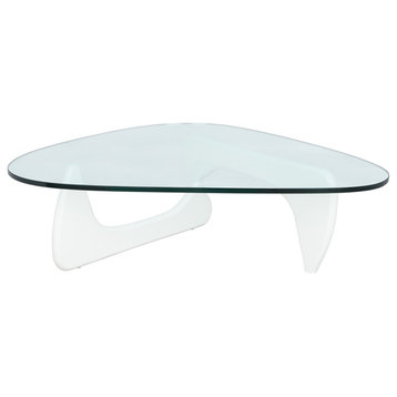 LeisureMod Imperial Triangle Wooden Glass Top Coffee Table in White