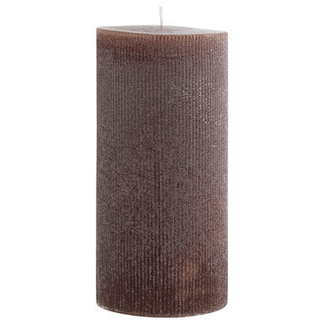 3" Round x 6"H Unscented Pleated Pillar Candle, Powder Finish, Leather