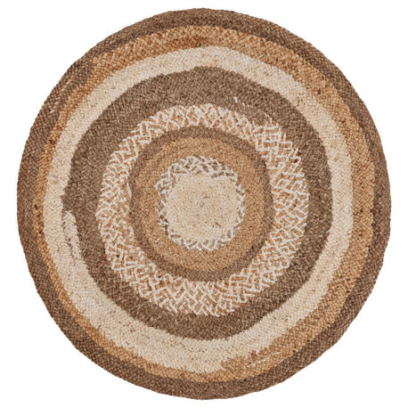 Multicolored Concentric Boutique Organic Jute Rug, 6' Round