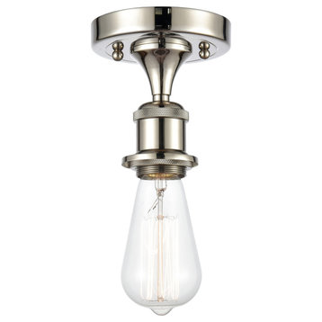 Bare Bulb 1-Light Semi-Flush Mount, Polished Nickel