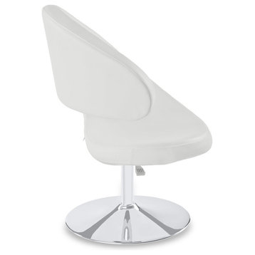 Shell Occasional Chair White Leatherette Adjustable Height Chrome Swivel Base
